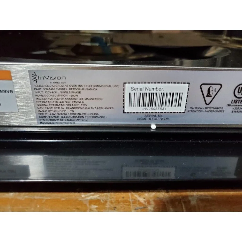 InVision 300-4460 Household Microwave Oven 260 Model: RED500JAH-SA0H0A. 1126